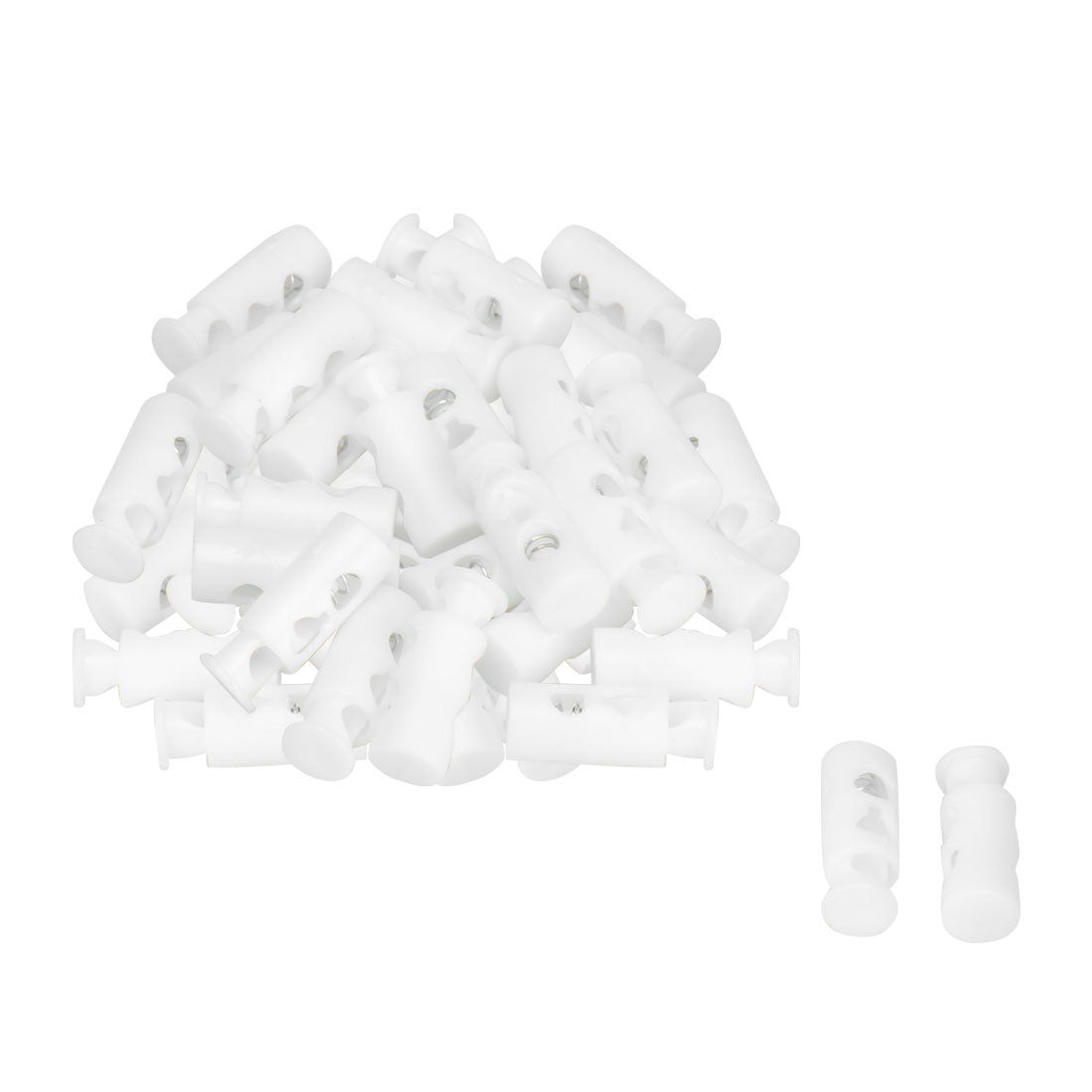 uxcell Uxcell 50pcs Plastic Spring Cord Locks Double Hole End Stoppers Fastener Slider White