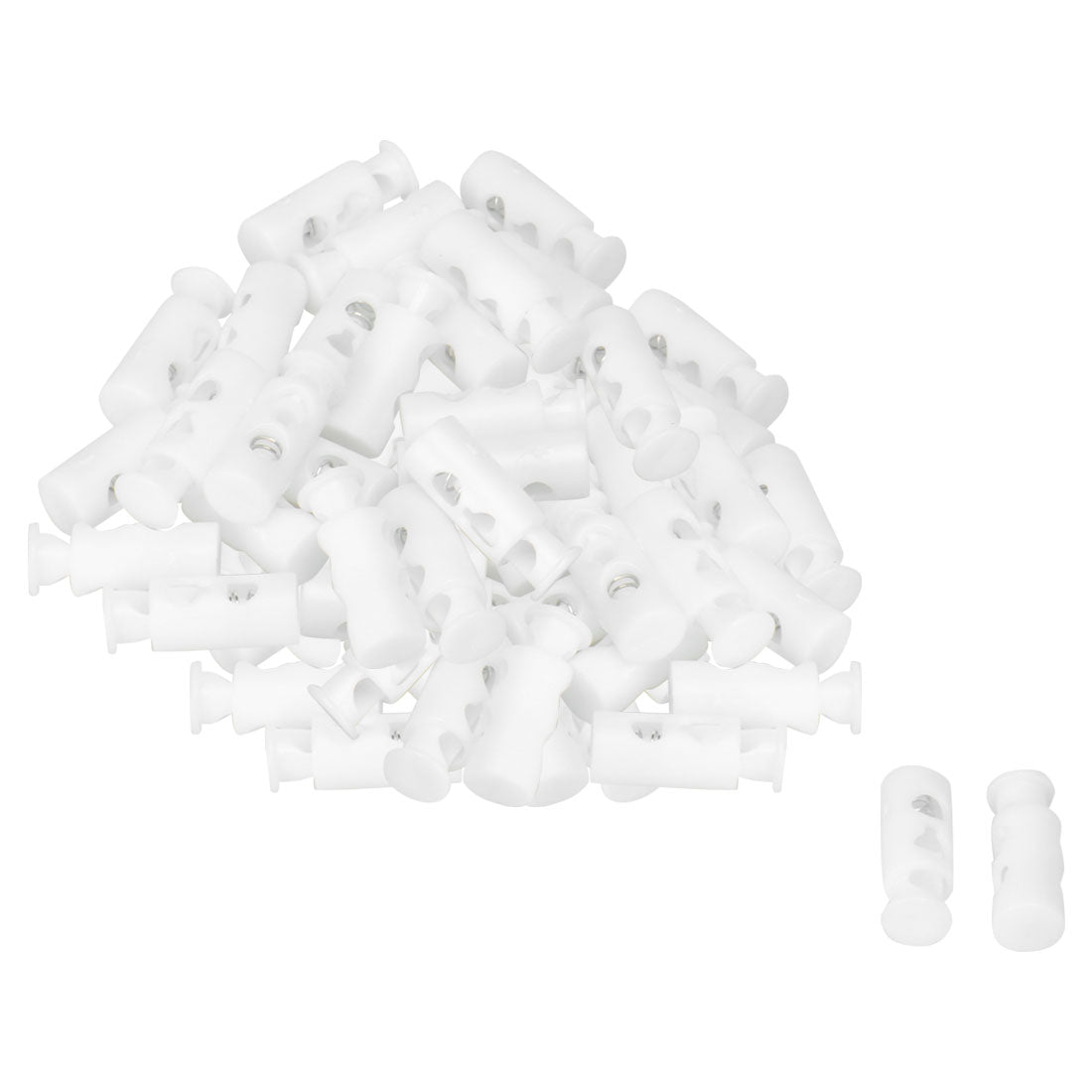 uxcell Uxcell 100pcs Plastic Spring Cord Locks Double Hole End Stoppers Clip Fastener White