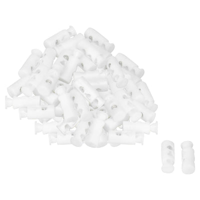 Harfington Uxcell 100pcs Plastic Spring Cord Locks Double Hole End Stoppers Clip Fastener White