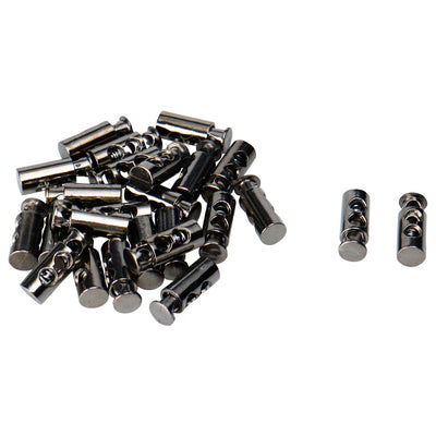 Harfington Uxcell 40pcs Plastic Spring Cord Locks Double Hole End Stoppers Fastener Metal Black