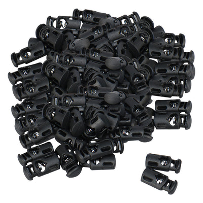 Harfington Uxcell 100pcs Plastic Cord Lock Stopper Spring Toggle Fastener Slider Organizer Black