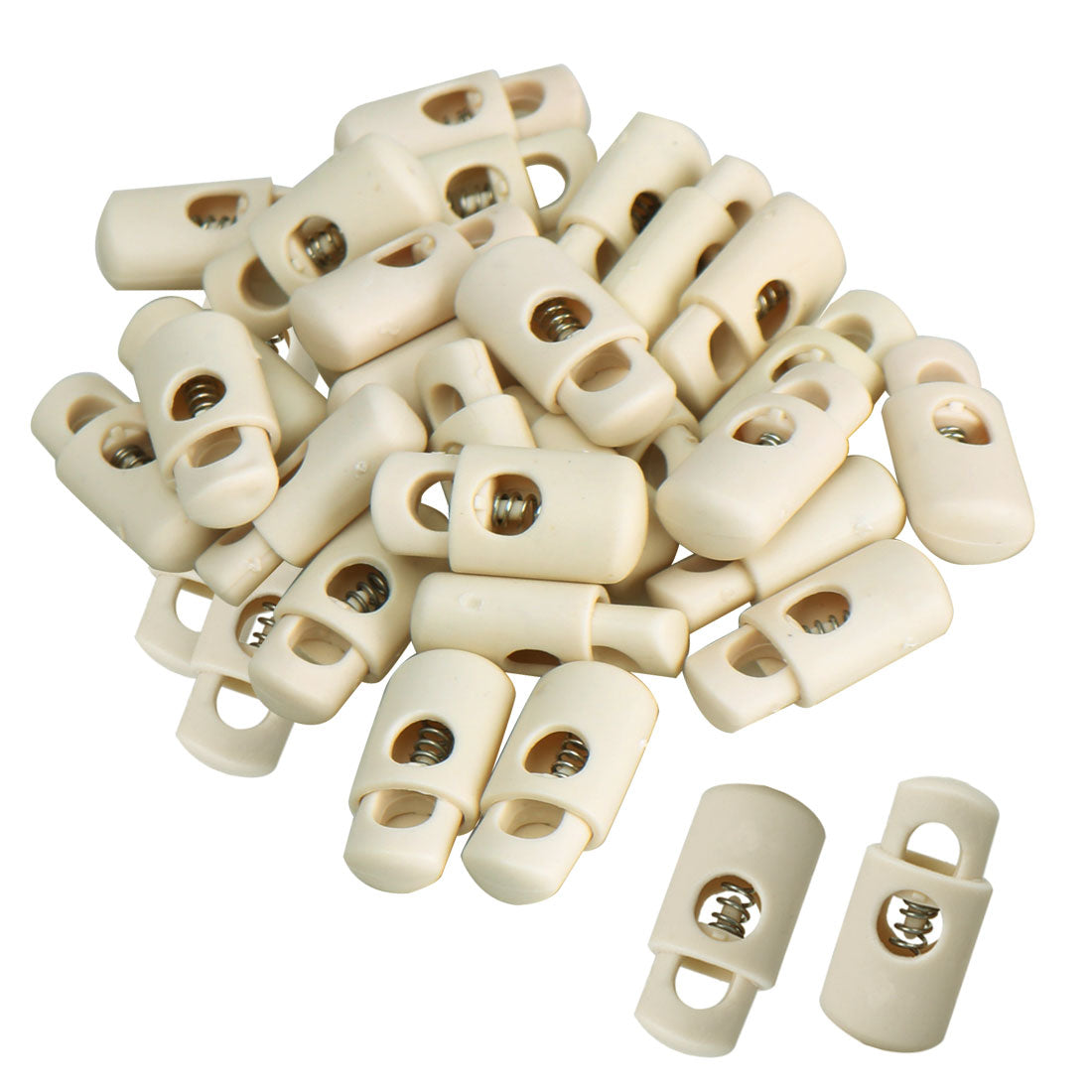 uxcell Uxcell 40pcs Plastic Spring Cord Locks Single Hole End Stoppers Fastener Slider, Beige