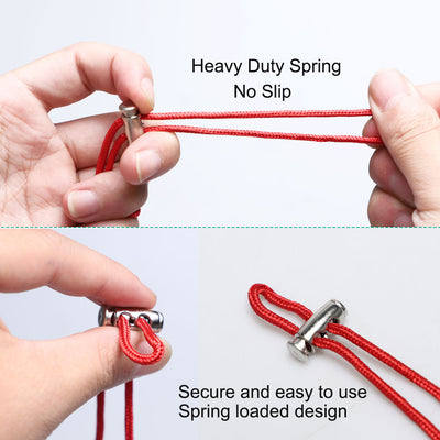 Harfington Uxcell 50pcs Plastic Spring Cord Locks Double Hole Rope Lanyard End Stopper Silver Tone