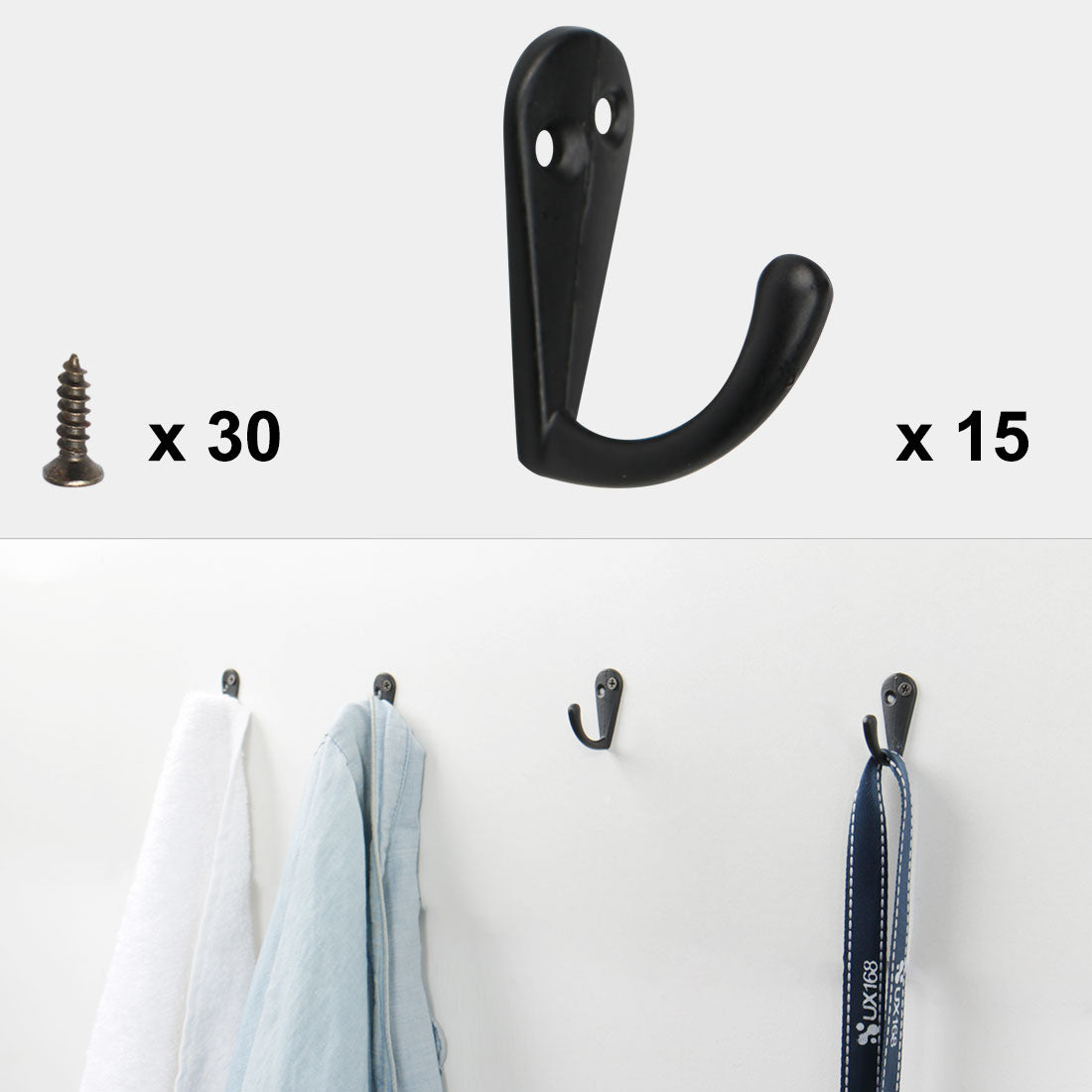 uxcell Uxcell 15pcs Robe Hooks Metal Hook Keys Scarf Towel Wall Bathroom DIY Hanger W Screws