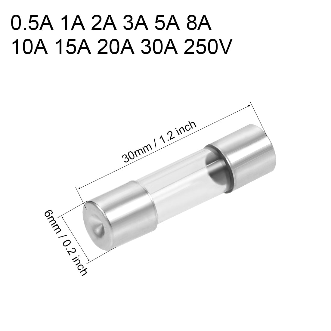 uxcell Uxcell Automotive Cartridge Fuse 0.5A 1A 2A 3A 5A 8A 10A 15A 20A 30A 250V 5x20mm Fast Blow Replacement for Car Audio Amplifier Glass 100pcs