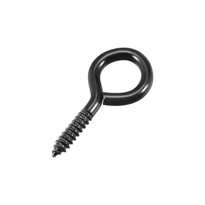 Harfington Uxcell 0.87" Screw Eye Hooks Self Tapping Screws Screw-in Hanger Eye-Shape Ring Hooks Black 80pcs