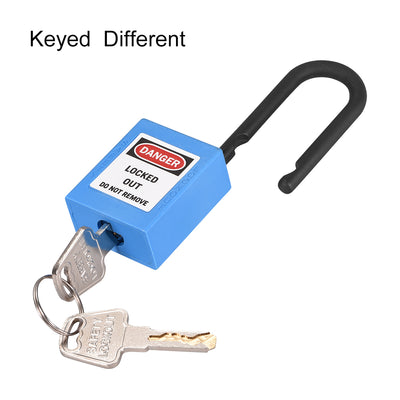 Harfington Uxcell Lockout Tagout Safety Padlock 38mm Nylon Shackle Keyed Different Blue 2Pcs