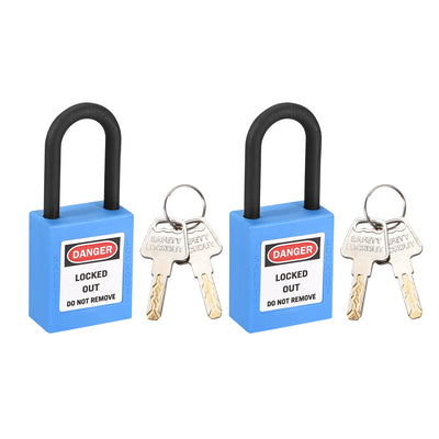 Harfington Uxcell Lockout Tagout Safety Padlock 38mm Nylon Shackle Keyed Different Blue 2Pcs