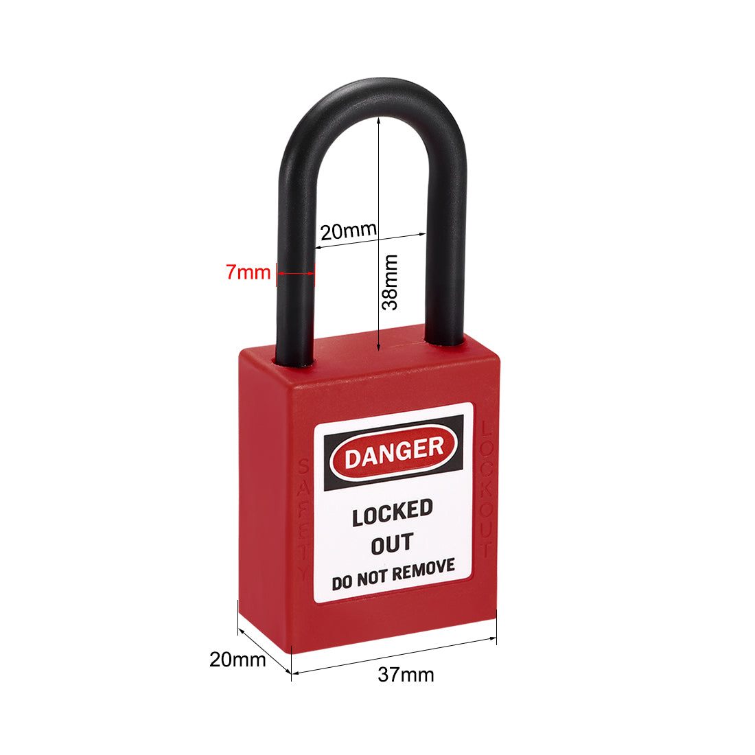 uxcell Uxcell Lockout Tagout Safety Padlock 38mm Nylon Shackle Keyed Different Red