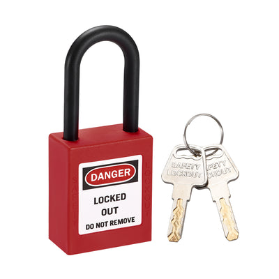 Harfington Uxcell Lockout Tagout Safety Padlock 38mm Nylon Shackle Keyed Different Red