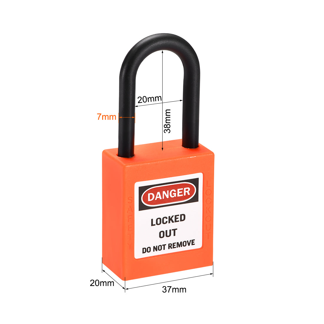 uxcell Uxcell Lockout Tagout Safety Padlock 38mm Nylon Shackle Keyed Different Orange 2Pcs