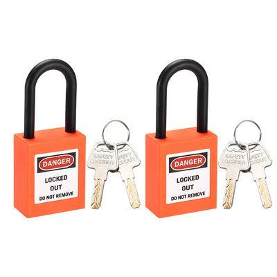 Harfington Uxcell Lockout Tagout Safety Padlock 38mm Nylon Shackle Keyed Different Orange 2Pcs