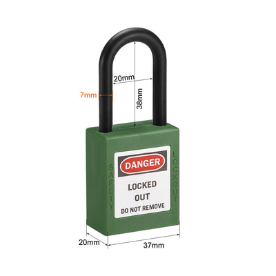 Harfington Uxcell Lockout Tagout Safety Padlock 38mm Nylon Shackle Keyed Different Green 2Pcs