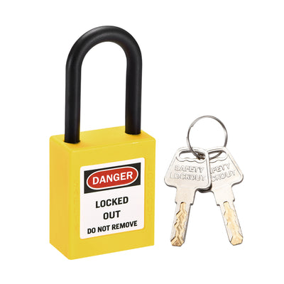 Harfington Uxcell Lockout Tagout Safety Padlock 38mm Nylon Shackle Keyed Different Yellow