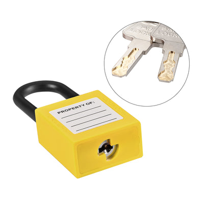Harfington Uxcell Lockout Tagout Safety Padlock 38mm Nylon Shackle Keyed Different Yellow 2Pcs