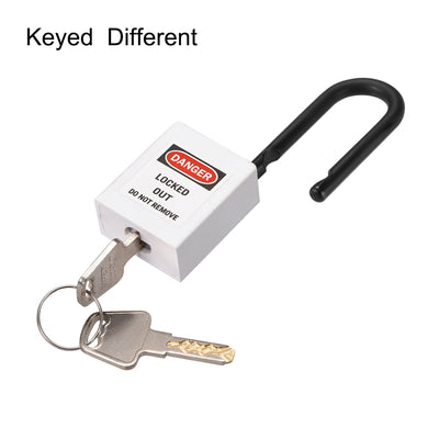 Harfington Uxcell Lockout Tagout Safety Padlock 38mm Nylon Shackle Keyed Different White 2Pcs