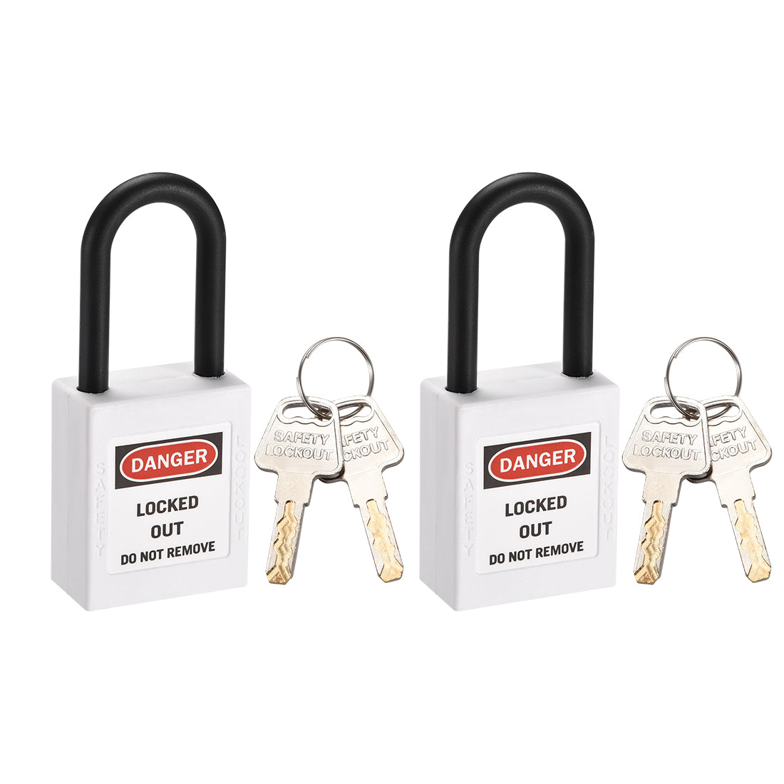 uxcell Uxcell Lockout Tagout Safety Padlock 38mm Nylon Shackle Keyed Different White 2Pcs
