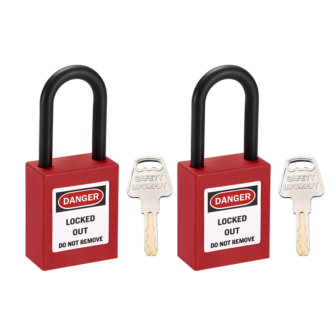uxcell Uxcell Lockout Tagout Safety Padlock 38mm Nylon Shackle Keyed Alike Red 2Pcs