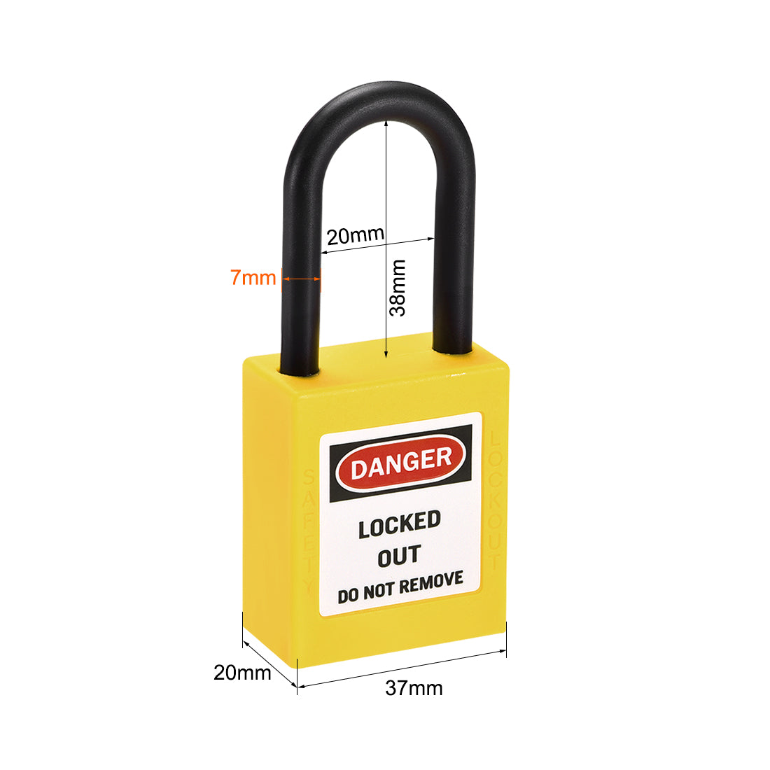 uxcell Uxcell Lockout Tagout Safety Padlock 38mm Nylon Shackle Keyed Alike Yellow 2Pcs
