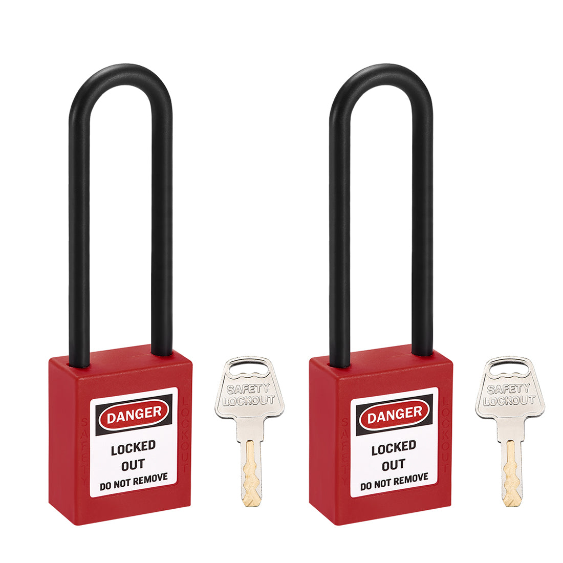 uxcell Uxcell Lockout Tagout Safety Padlock 76mm Nylon Shackle Keyed Alike Red 2Pcs