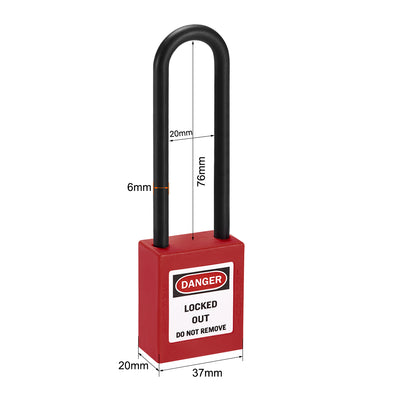 Harfington Uxcell Lockout Tagout Safety Padlock 76mm Nylon Shackle Keyed Different Red