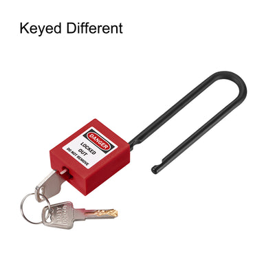 Harfington Uxcell Lockout Tagout Safety Padlock 76mm Nylon Shackle Keyed Different Red 2Pcs