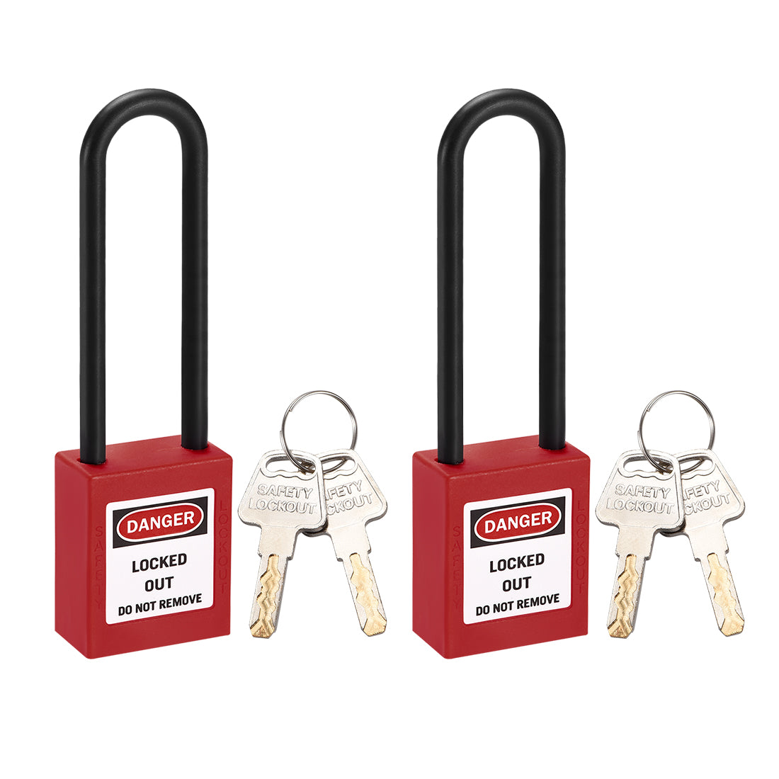 uxcell Uxcell Lockout Tagout Safety Padlock 76mm Nylon Shackle Keyed Different Red 2Pcs