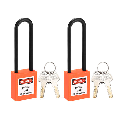 Harfington Uxcell Lockout Tagout Safety Padlock 76mm Nylon Shackle Keyed Different Orange 2Pcs