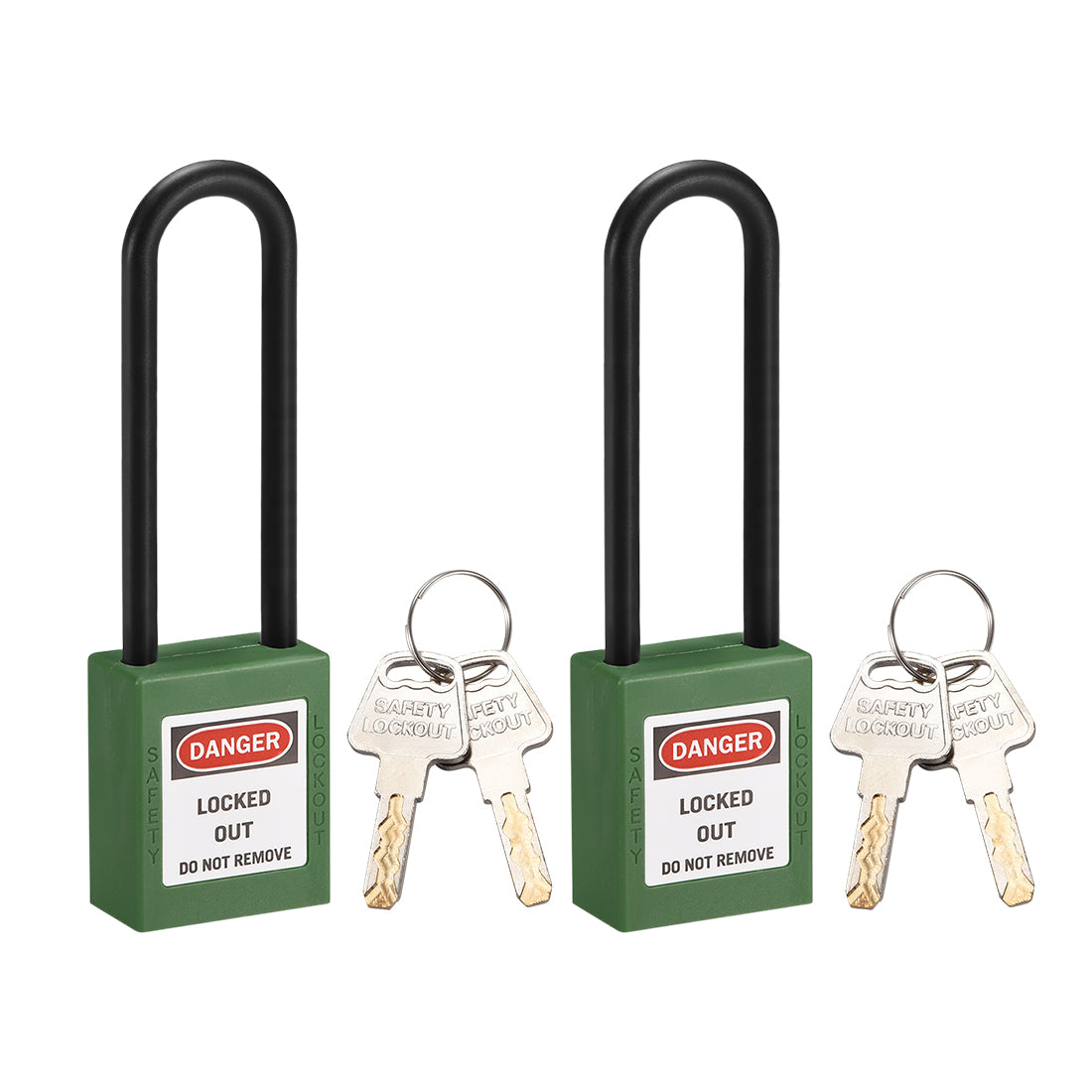 uxcell Uxcell Lockout Tagout Safety Padlock 76mm Nylon Shackle Keyed Different Green 2Pcs