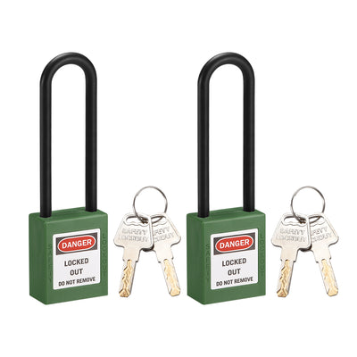 Harfington Uxcell Lockout Tagout Safety Padlock 76mm Nylon Shackle Keyed Different Green 2Pcs