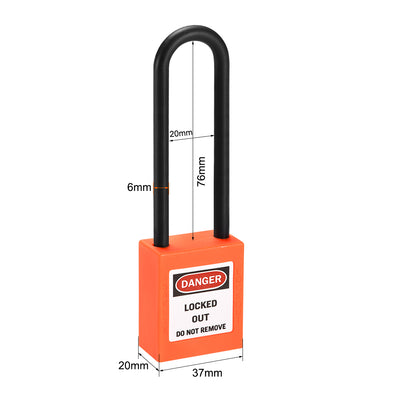 Harfington Uxcell Lockout Tagout Safety Padlock 76mm Nylon Shackle Keyed Alike Orange