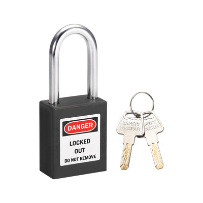Harfington Uxcell Lockout Tagout Safety Padlock 38mm Steel Shackle Keyed Different Black
