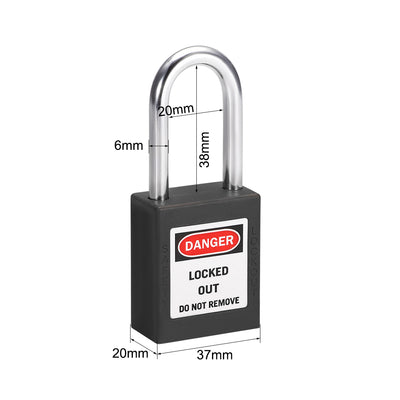Harfington Uxcell Lockout Tagout Safety Padlock 38mm Steel Shackle Keyed Different Black 2Pcs