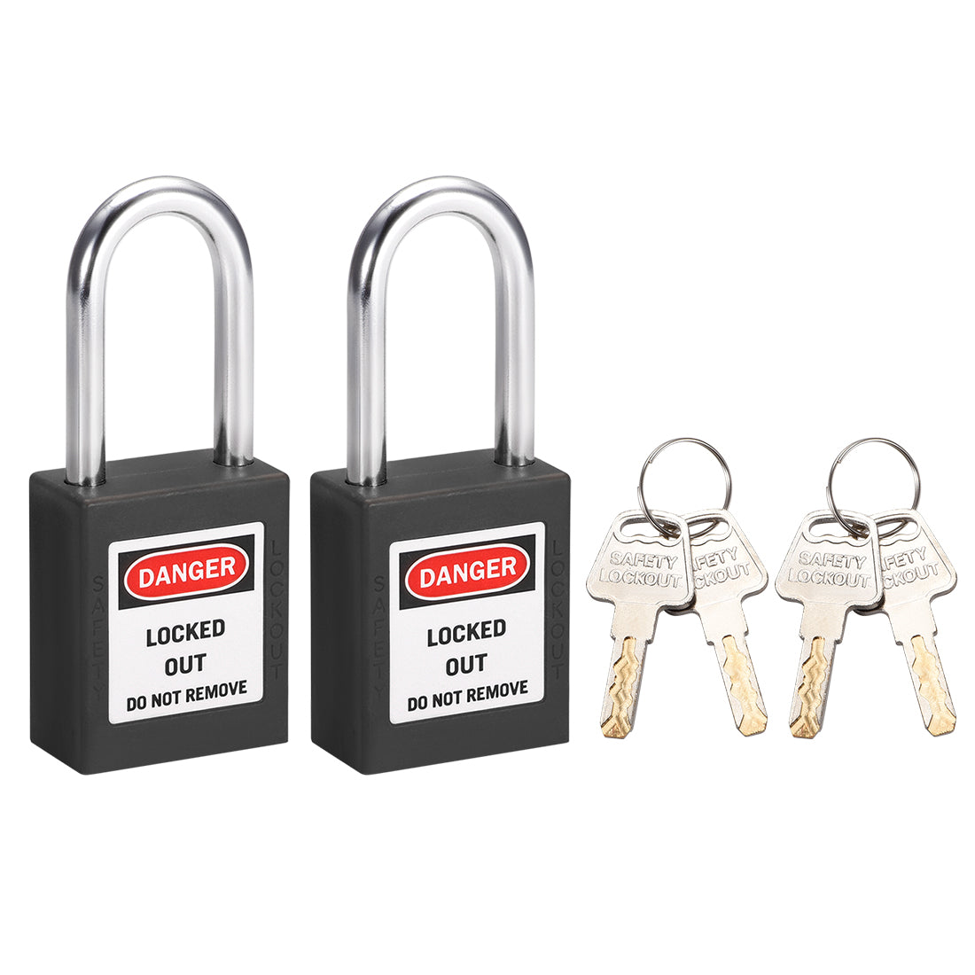 uxcell Uxcell Lockout Tagout Safety Padlock 38mm Steel Shackle Keyed Different Black 2Pcs