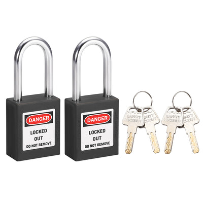 Harfington Uxcell Lockout Tagout Safety Padlock 38mm Steel Shackle Keyed Different Black 2Pcs