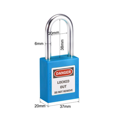 Harfington Uxcell Lockout Tagout Safety Padlock 38mm Steel Shackle Keyed Different Blue 2Pcs