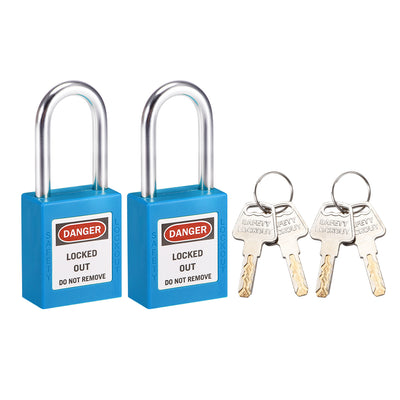Harfington Uxcell Lockout Tagout Safety Padlock 38mm Steel Shackle Keyed Different Blue 2Pcs
