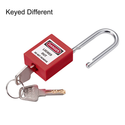 Harfington Uxcell Lockout Tagout Safety Padlock 38mm Steel Shackle Keyed Different Red