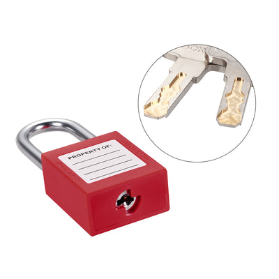 Harfington Uxcell Lockout Tagout Safety Padlock 38mm Steel Shackle Keyed Different Red 2Pcs