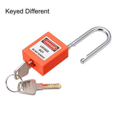 Harfington Uxcell Lockout Tagout Safety Padlock 38mm Steel Shackle Keyed Different Orange 2Pcs