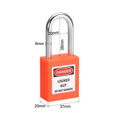 Harfington Uxcell Lockout Tagout Safety Padlock 38mm Steel Shackle Keyed Different Orange 2Pcs