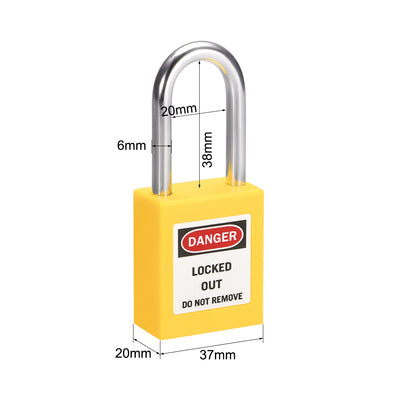 Harfington Uxcell Lockout Tagout Safety Padlock 38mm Steel Shackle Keyed Different Yellow 2Pcs