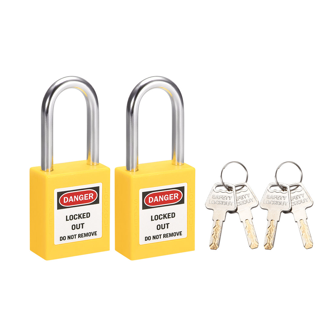 uxcell Uxcell Lockout Tagout Safety Padlock 38mm Steel Shackle Keyed Different Yellow 2Pcs