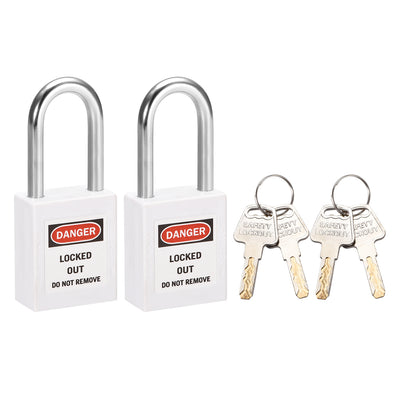 Harfington Uxcell Lockout Tagout Safety Padlock 38mm Steel Shackle Keyed Different White 2Pcs