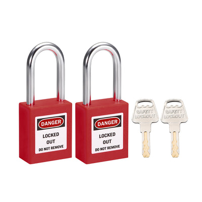 Harfington Uxcell Lockout Tagout Safety Padlock 38mm Steel Shackle Keyed Alike Red 2Pcs