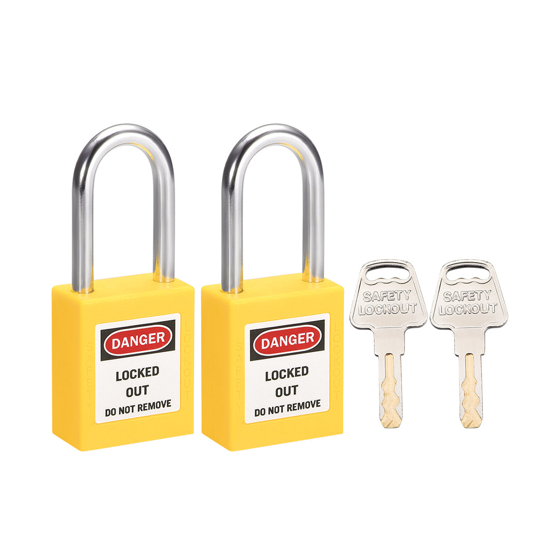 uxcell Uxcell Lockout Tagout Safety Padlock 38mm Steel Shackle Keyed Alike Yellow 2Pcs