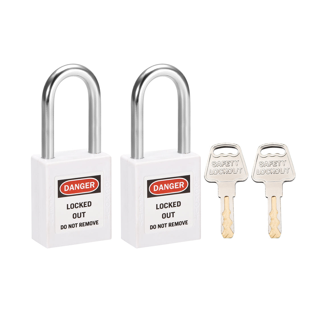 uxcell Uxcell Lockout Tagout Safety Padlock 38mm Steel Shackle Keyed Alike White 2Pcs