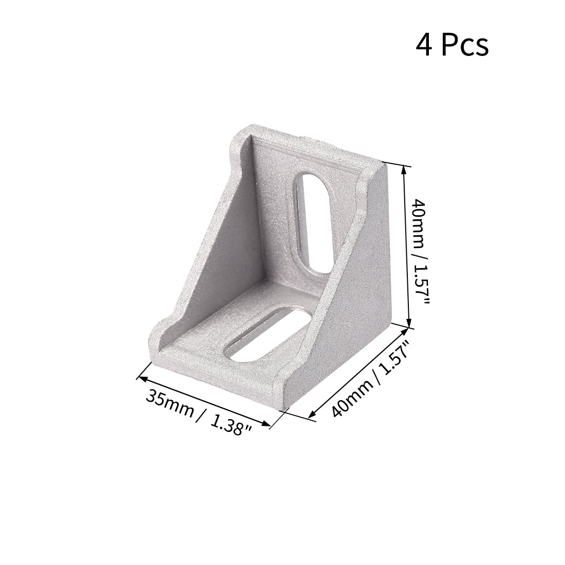 uxcell Uxcell Inside Corner Bracket Gusset, 40mm x 40mm for 4040 Series Aluminum Extrusion Profile with Slot 8mm, 4 Pcs (Silver)
