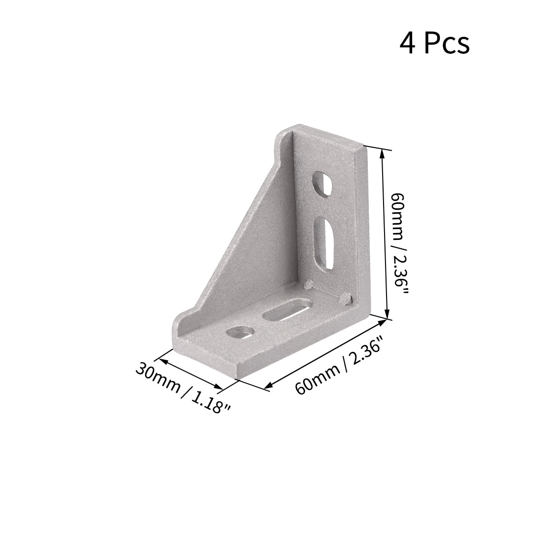 uxcell Uxcell Inside Corner Bracket Gusset, 60mm x 60mm for 3030 Series Aluminum Extrusion Profile with Slot 8mm, 4 Pcs (Silver)