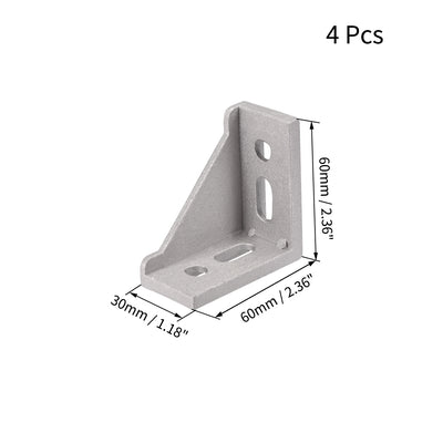 Harfington Uxcell Inside Corner Bracket Gusset, 60mm x 60mm for 3030 Series Aluminum Extrusion Profile with Slot 8mm, 4 Pcs (Silver)